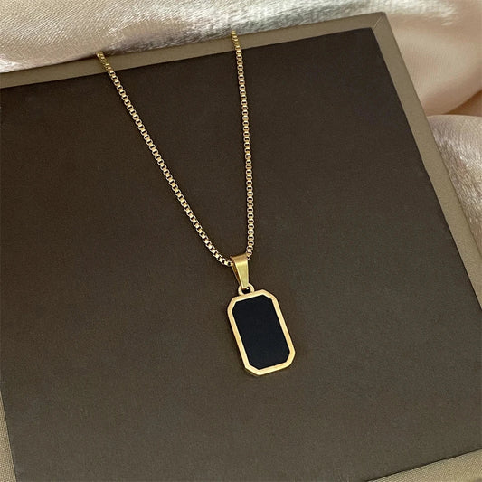 Classics Black Square Pendant Necklace For Women Men Personalized Gold Color Metal Party Daily Jewelry Blue Wolf Store 
