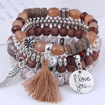 DIEZI Bohemian Multicolor Pink Crystal Beads Bracelets Women Girls Elastic Tassel Wing Letters Rope Bracelet Pulseira Feminina Blue Wolf Store 