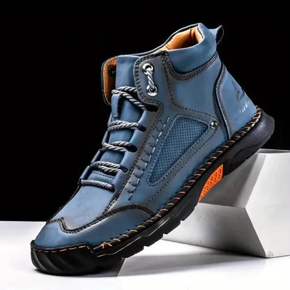 Dorian Men's Short Ankle Leather Shoes and Handmade Stitching Dorian Men's Short Ankle Leather Shoes and Handmade Stitching Blue Wolf Store 