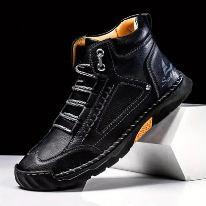 Dorian Men's Short Ankle Leather Shoes and Handmade Stitching Dorian Men's Short Ankle Leather Shoes and Handmade Stitching Blue Wolf Store 