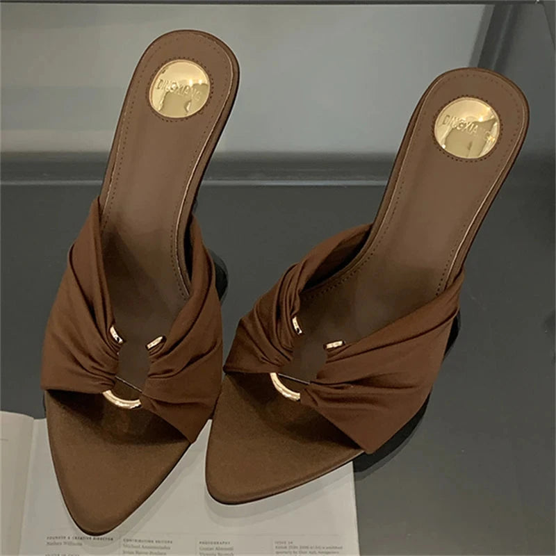 Eilyken Summer Woman Slippers Fashion Open Toe Thin High Heels Shoes Street Style Stripper Party Slides Zapatos De Mujer Blue Wolf Store Brown 35 