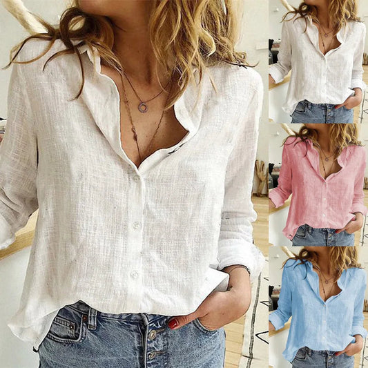 Elegant Cotton Linen Shirts Women