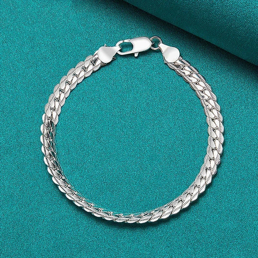 Fashion Hot 925 Silver Bracelet 6mm 18/19/20cm Flat Side Chain Lobster Clasp For Woman Man Wedding Engagement Jewelry Gift Blue Wolf Store 