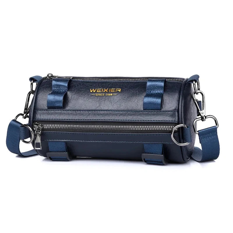 Fashion PU Leather Crossbody Shoulder Bags for Men Bucket Shoulder Bag Men Casual Barrel Handbags Male Circular Messenger Bags Blue Wolf Store Blue 