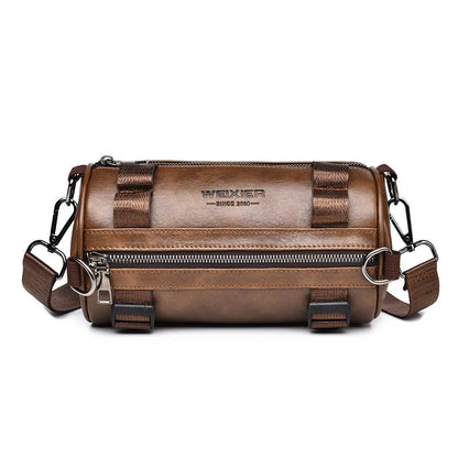 Fashion PU Leather Crossbody Shoulder Bags for Men Bucket Shoulder Bag Men Casual Barrel Handbags Male Circular Messenger Bags Blue Wolf Store Brown 