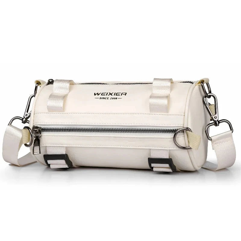 Fashion PU Leather Crossbody Shoulder Bags for Men Bucket Shoulder Bag Men Casual Barrel Handbags Male Circular Messenger Bags Blue Wolf Store White 