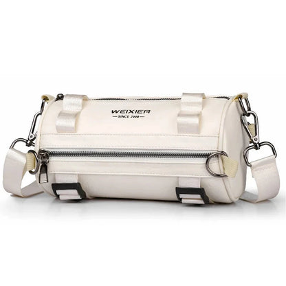 Fashion PU Leather Crossbody Shoulder Bags for Men Bucket Shoulder Bag Men Casual Barrel Handbags Male Circular Messenger Bags Blue Wolf Store White 