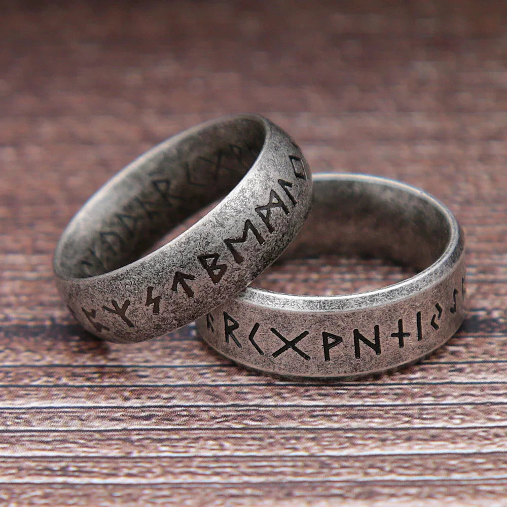 Blue Rune Ring Runethor – Retro Stainless Steel Ring – Blue Wolf Store