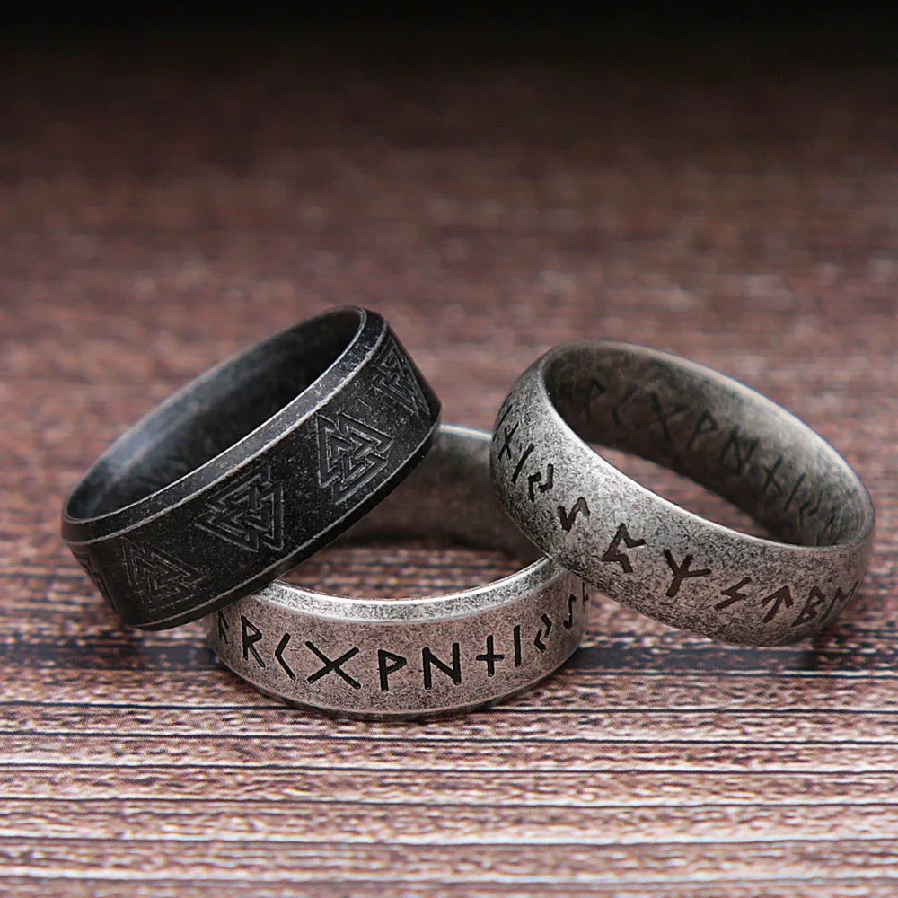 Blue Rune Ring Runethor – Retro Stainless Steel Ring – Blue Wolf Store