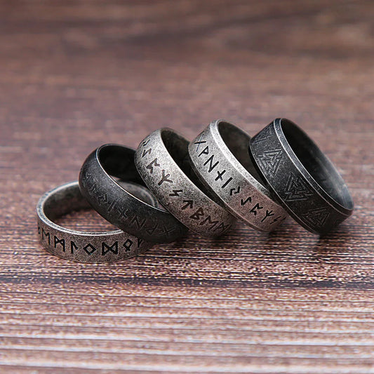 Fashion Retro Viking Rune Ring for Men Women 316L Stainless Steel Odin Letter Rings Couple Simple Amulet Jewelry Gifts Wholesale Blue Wolf Store 