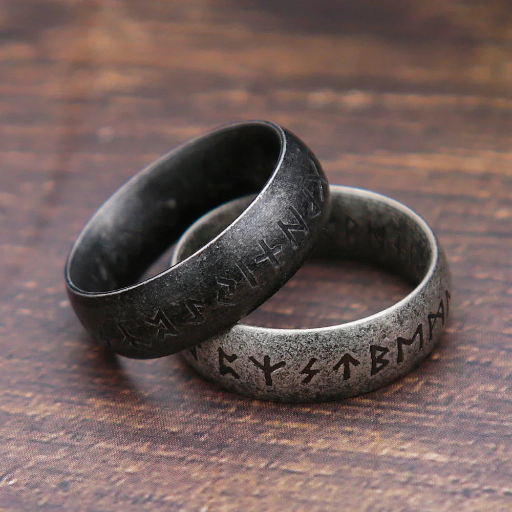 Blue Rune Ring Runethor – Retro Stainless Steel Ring – Blue Wolf Store