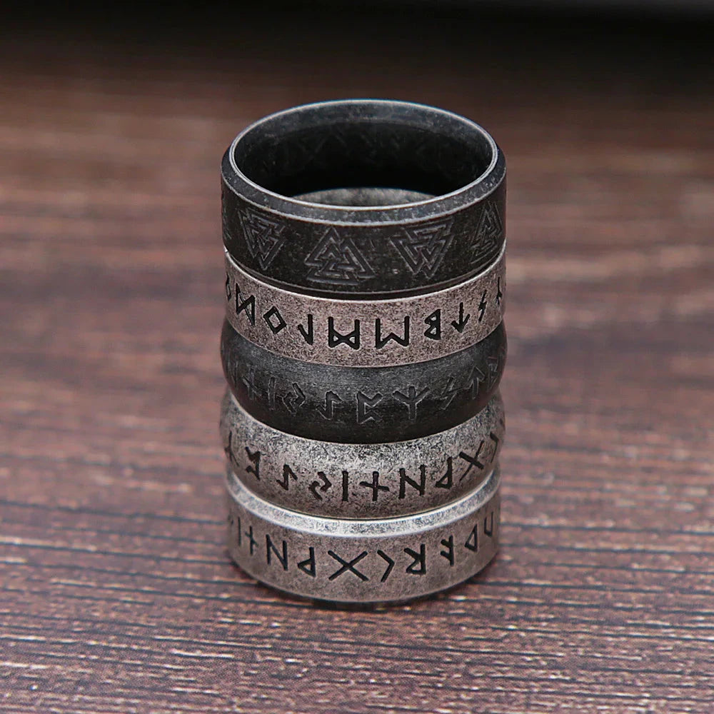 Blue Rune Ring Runethor – Retro Stainless Steel Ring – Blue Wolf Store