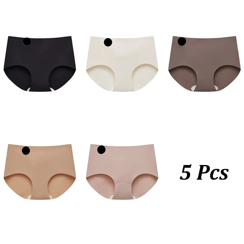 FINETOO 5PCS Seamless Mulberry Silk Underwear Ultral Thin Women's Panties Sexy High Elastic Invisible Briefs Soft Lingerie M-XL Blue Wolf Store Style 1 M (40-50KG) 5PCS
