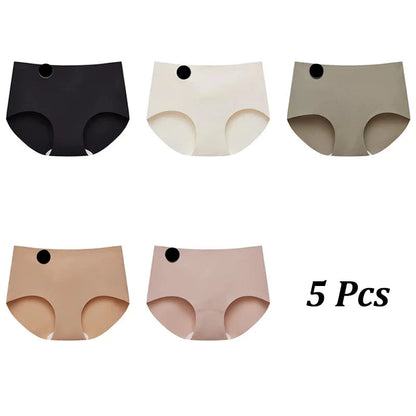 FINETOO 5PCS Seamless Mulberry Silk Underwear Ultral Thin Women's Panties Sexy High Elastic Invisible Briefs Soft Lingerie M-XL Blue Wolf Store Style 2 L(50-60KG) 5PCS