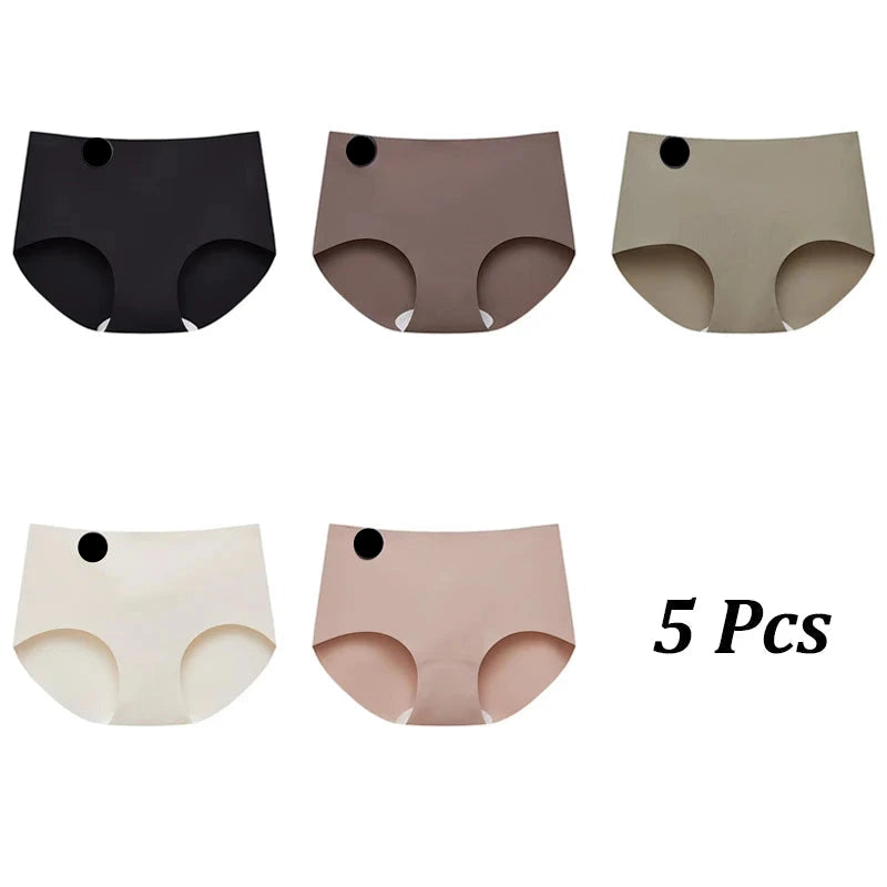FINETOO 5PCS Seamless Mulberry Silk Underwear Ultral Thin Women's Panties Sexy High Elastic Invisible Briefs Soft Lingerie M-XL Blue Wolf Store Style 4 L(50-60KG) 5PCS