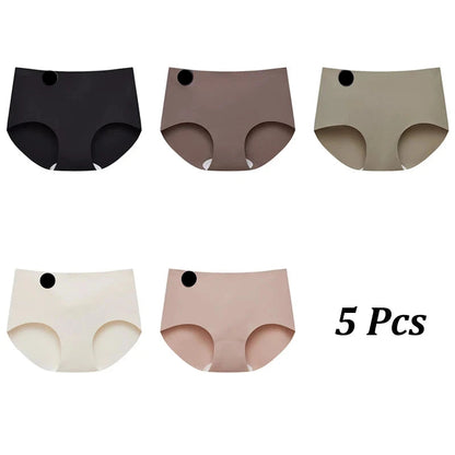 FINETOO 5PCS Seamless Mulberry Silk Underwear Ultral Thin Women's Panties Sexy High Elastic Invisible Briefs Soft Lingerie M-XL Blue Wolf Store Style 4 L(50-60KG) 5PCS