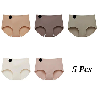 FINETOO 5PCS Seamless Mulberry Silk Underwear Ultral Thin Women's Panties Sexy High Elastic Invisible Briefs Soft Lingerie M-XL Blue Wolf Store Style 5 M (40-50KG) 5PCS