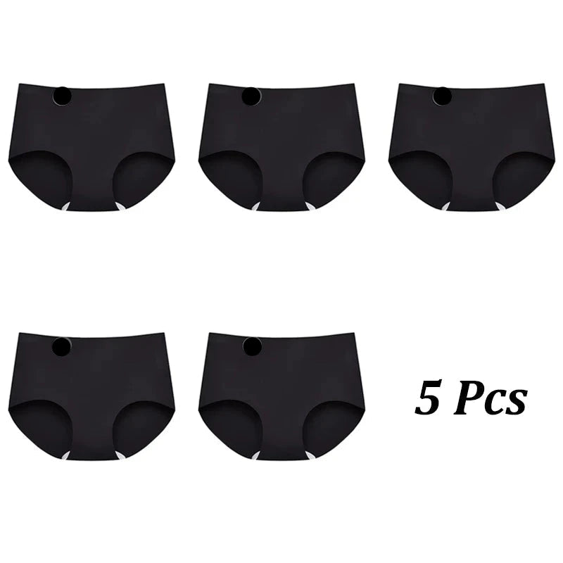 FINETOO 5PCS Seamless Mulberry Silk Underwear Ultral Thin Women's Panties Sexy High Elastic Invisible Briefs Soft Lingerie M-XL Blue Wolf Store Style 6 L(50-60KG) 5PCS