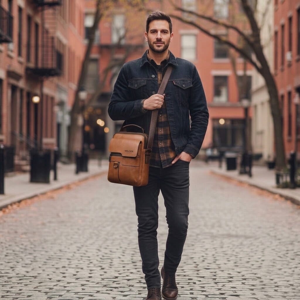 Forgeweix Men's Leather Crossbody Bag Forgeweix Men's Leather Crossbody Bag Blue Wolf Store 