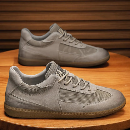 Genuine Leather Casual Shoes For Men Breathable Mesh Patchwork Board Sneakers Men Flats Footwear Plus Size 39-47 Walking Shoes Blue Wolf Store 