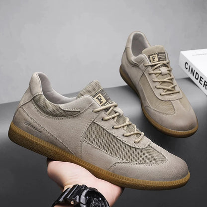 Genuine Leather Casual Shoes For Men Breathable Mesh Patchwork Board Sneakers Men Flats Footwear Plus Size 39-47 Walking Shoes Blue Wolf Store 