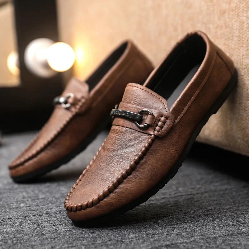 High Quality Leather Men Casual Shoes Comfortable Light Men Loafers Formal Men Dress Shoes Breathable Slip on Men Driving Shoes Blue Wolf Store 1 6.5 