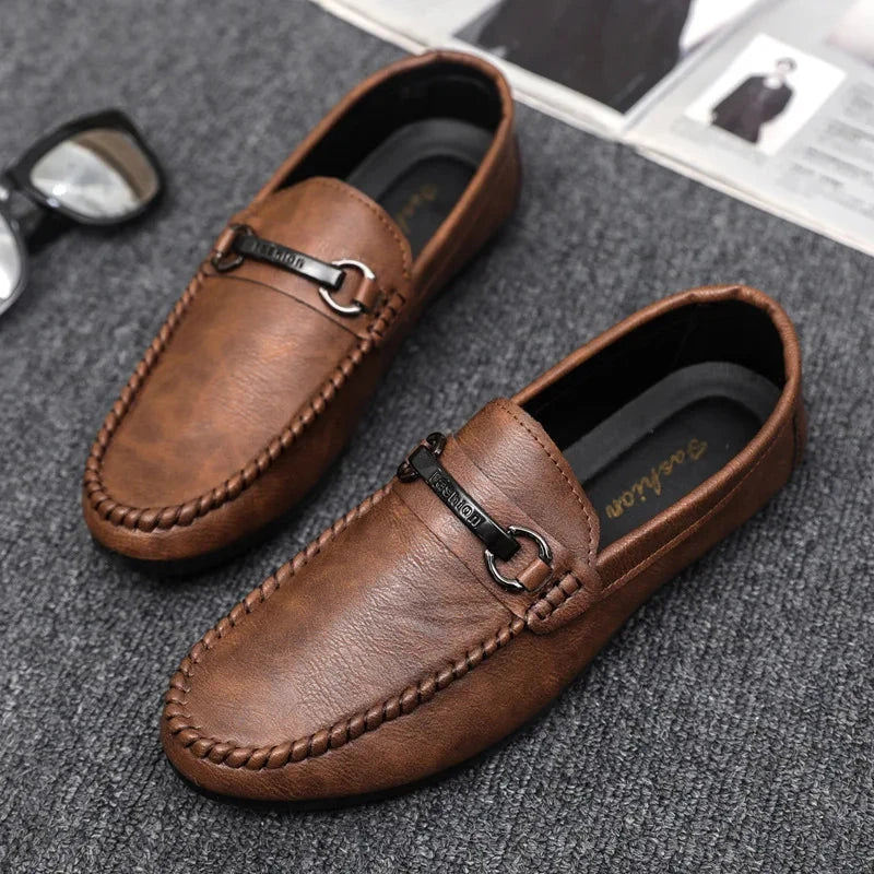 High Quality Leather Men Casual Shoes Comfortable Light Men Loafers Formal Men Dress Shoes Breathable Slip on Men Driving Shoes Blue Wolf Store 