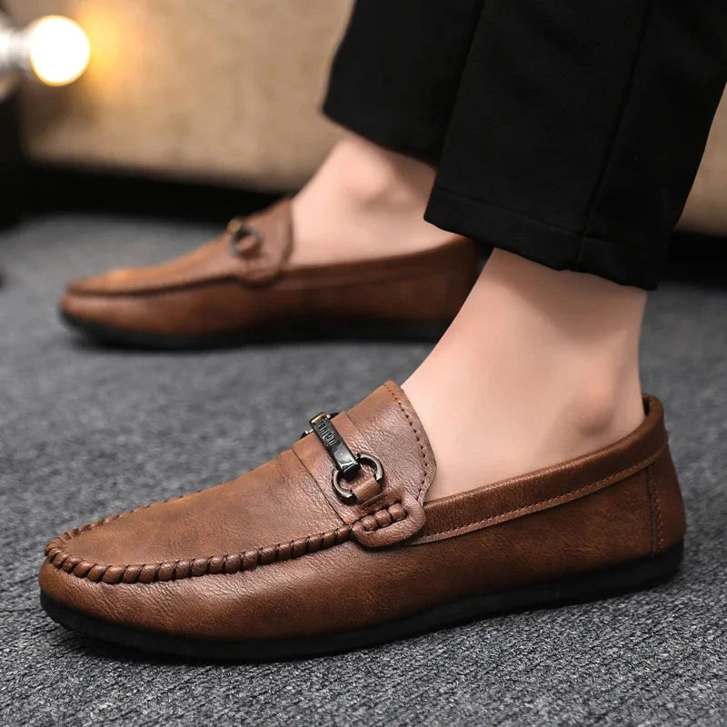 High Quality Leather Men Casual Shoes Comfortable Light Men Loafers Formal Men Dress Shoes Breathable Slip on Men Driving Shoes Blue Wolf Store 