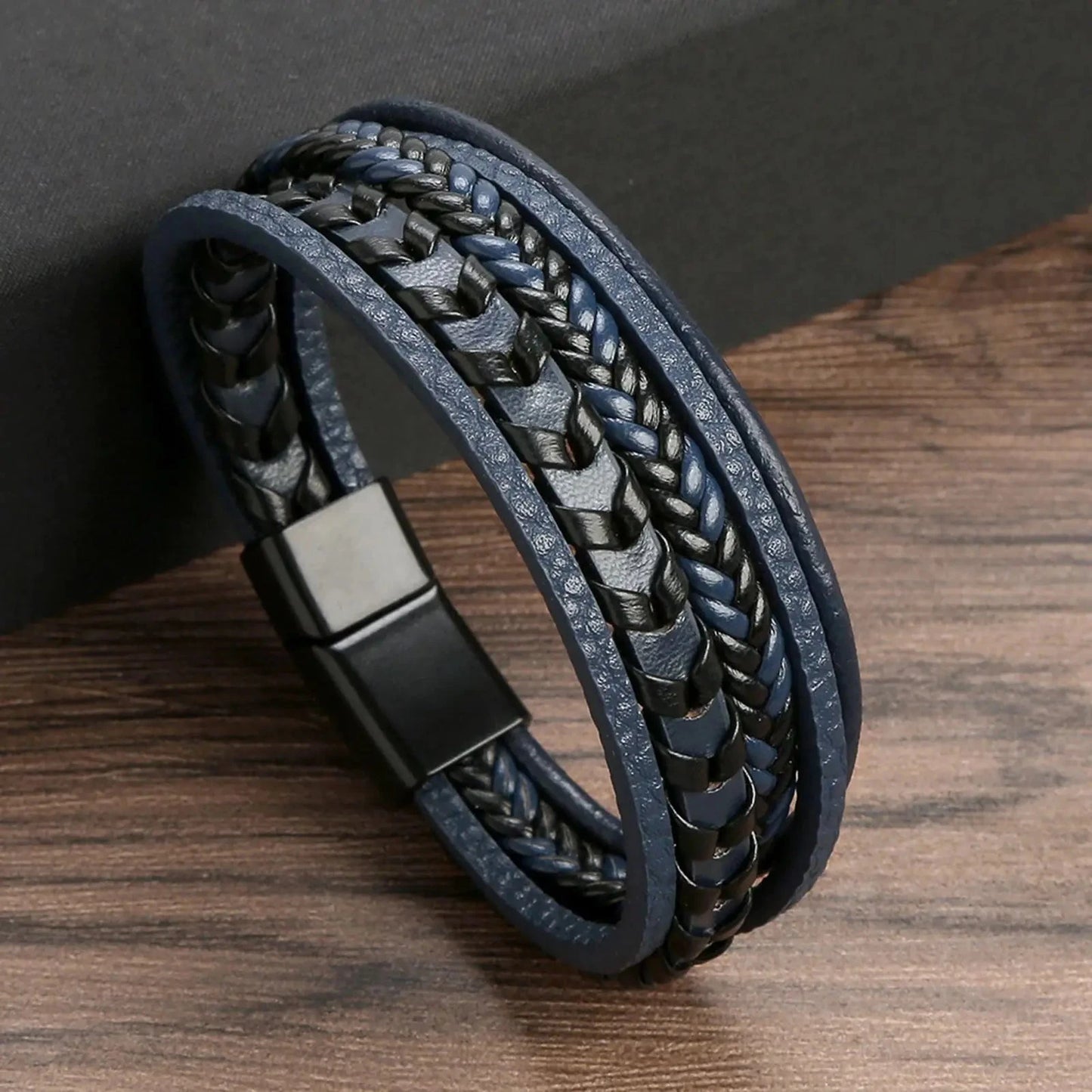 Hot Fashion Beads Leather Bracelet Men Classic Tiger Eye Beaded Multi Layer Leather Bracelet For Men Jewelry 2023 Gift Blue Wolf Store Blue 19cm 