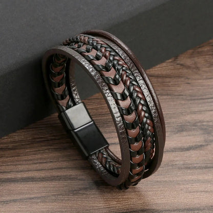 Hot Fashion Beads Leather Bracelet Men Classic Tiger Eye Beaded Multi Layer Leather Bracelet For Men Jewelry 2023 Gift Blue Wolf Store Brown 21cm 