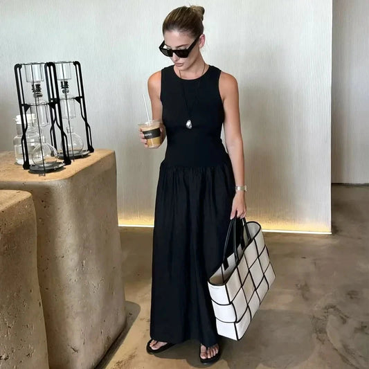 HXAO Khaki Elegant Long Dresses 2025 Women's Spring Sleeveless Black Dresses Fashion Casual Party Y2k Dress Vestidos For Female Blue Wolf Store 