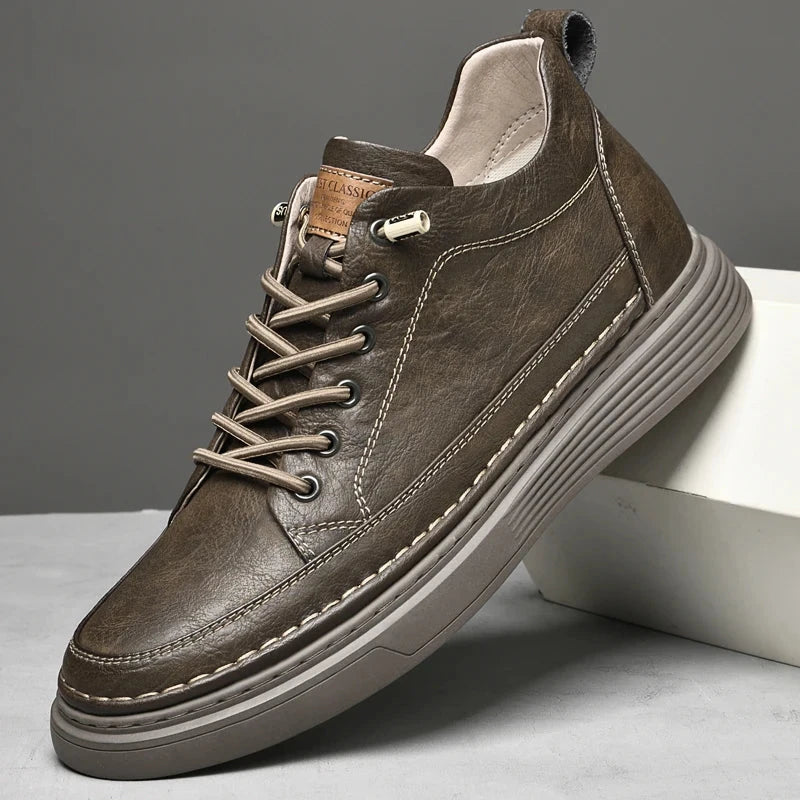 Italian Brand Men's Genuine Leather Casual Shoes Fashionable Beige Men's Hiking Shoes Camping High Top Shoes Big Size：36-47 Blue Wolf Store 