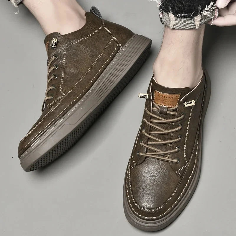 Italian Brand Men's Genuine Leather Casual Shoes Fashionable Beige Men's Hiking Shoes Camping High Top Shoes Big Size：36-47 Blue Wolf Store 
