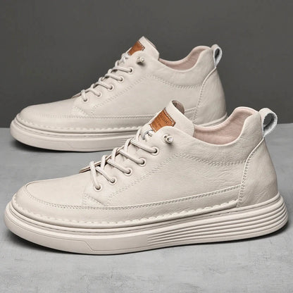 Italian Brand Men's Genuine Leather Casual Shoes Fashionable Beige Men's Hiking Shoes Camping High Top Shoes Big Size：36-47 Blue Wolf Store 