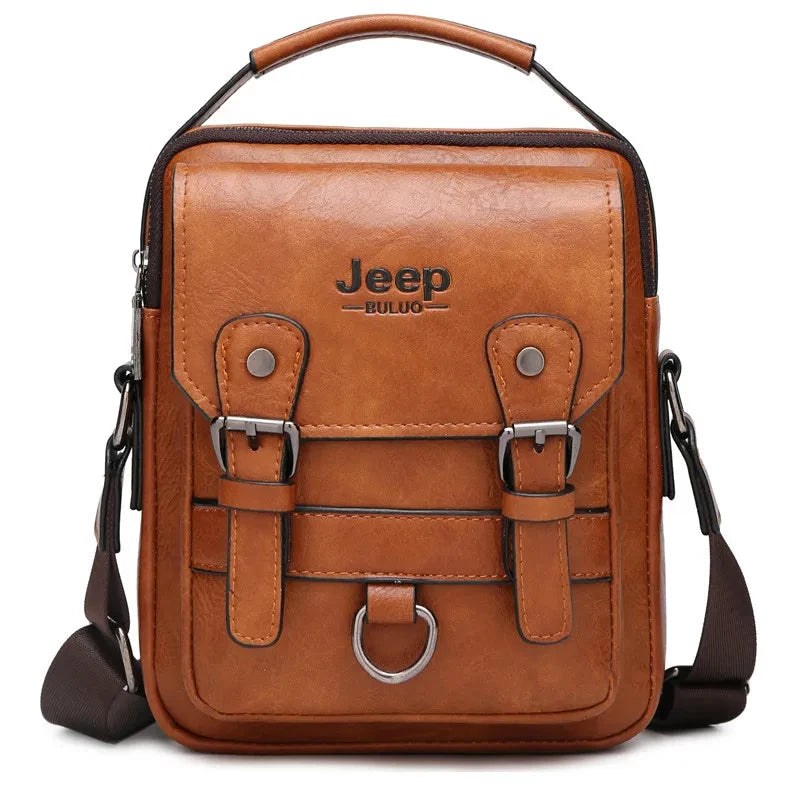 JEEP BULUO Multi-function Business Handbags Men New Man's Shoulder Bag Large Capacity Leather Messenger Bag Crossbody Big Brand Blue Wolf Store 1901-KHAKI CHINA 