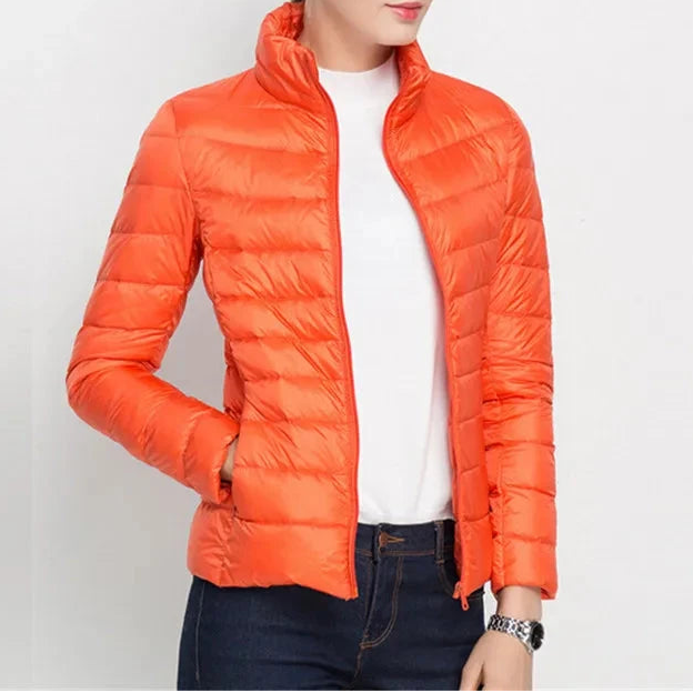 Johnature 2025 New Women Coat Autumn Winter White Duck Down Jacket Solid Colors Warm Slim Zipper Fashion Light Down Coat Blue Wolf Store Orange Stand M 