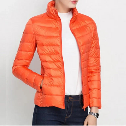 Johnature 2025 New Women Coat Autumn Winter White Duck Down Jacket Solid Colors Warm Slim Zipper Fashion Light Down Coat Blue Wolf Store Orange Stand M 