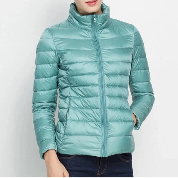 Johnature 2025 New Women Coat Autumn Winter White Duck Down Jacket Solid Colors Warm Slim Zipper Fashion Light Down Coat Blue Wolf Store Pea green Stand XL 