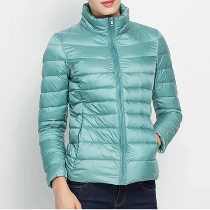 Johnature 2025 New Women Coat Autumn Winter White Duck Down Jacket Solid Colors Warm Slim Zipper Fashion Light Down Coat Blue Wolf Store Pea green Stand XL 