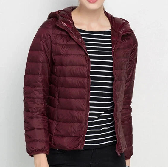 Johnature 2025 New Women Coat Autumn Winter White Duck Down Jacket Solid Colors Warm Slim Zipper Fashion Light Down Coat Blue Wolf Store Wine red Hooded M 