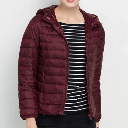 Johnature 2025 New Women Coat Autumn Winter White Duck Down Jacket Solid Colors Warm Slim Zipper Fashion Light Down Coat Blue Wolf Store Wine red Hooded M 