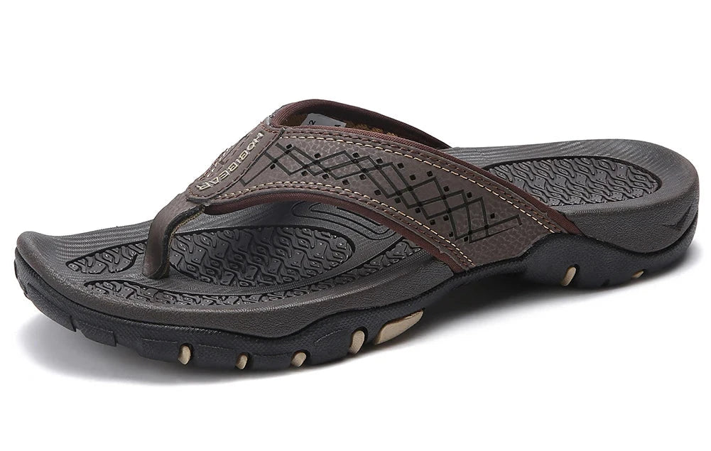 Jumpmore Summer Flip Flops Men Shoes Outdoor Fashion PU Leather Flat Shoes Beach Holiday Shoes Size 40-50 Blue Wolf Store 9-Dark Brown 14 