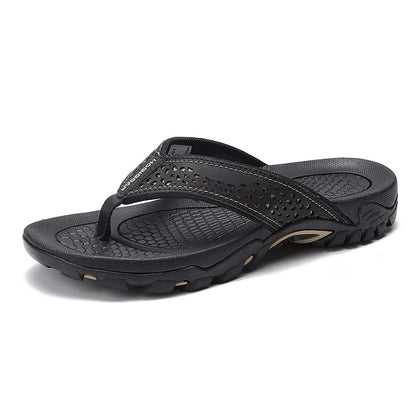 Jumpmore Summer Flip Flops Men Shoes Outdoor Fashion PU Leather Flat Shoes Beach Holiday Shoes Size 40-50 Blue Wolf Store black 8 