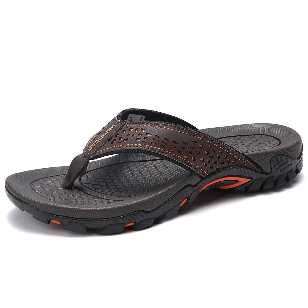 Jumpmore Summer Flip Flops Men Shoes Outdoor Fashion PU Leather Flat Shoes Beach Holiday Shoes Size 40-50 Blue Wolf Store Dark Brown 13 