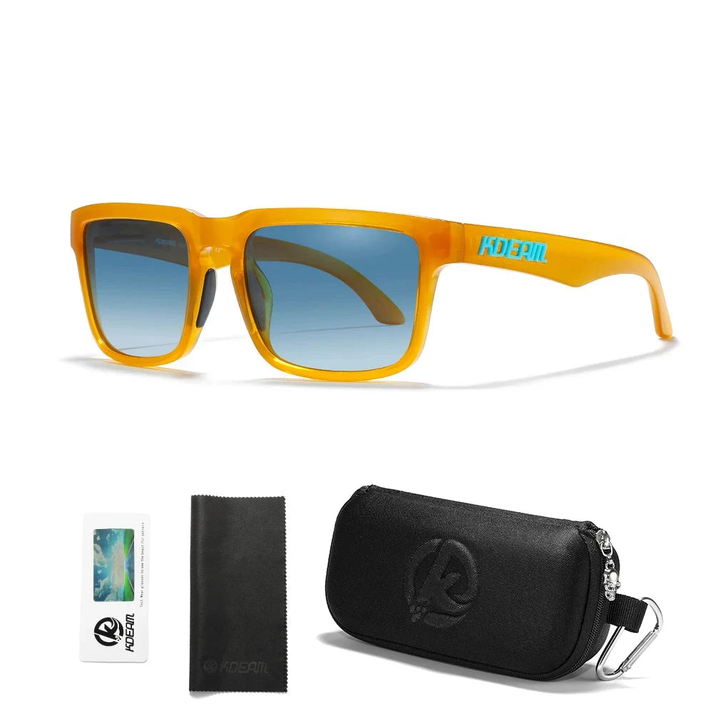 KDEAM Men's Polarized Sunglasses Square Casual Outdoors Sun Glasses Women Unisex Sunglass For Couple With Zipper Case Blue Wolf Store C34 gradient blue 