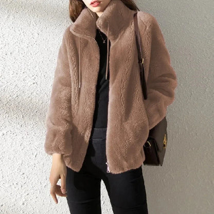 Korean Women Long Sleeve Jackets New Autumn Winter Jackets for Women Plush Thickened Double Sided Cashmere Lapel Warm Coat blusa Blue Wolf Store Light brown S 