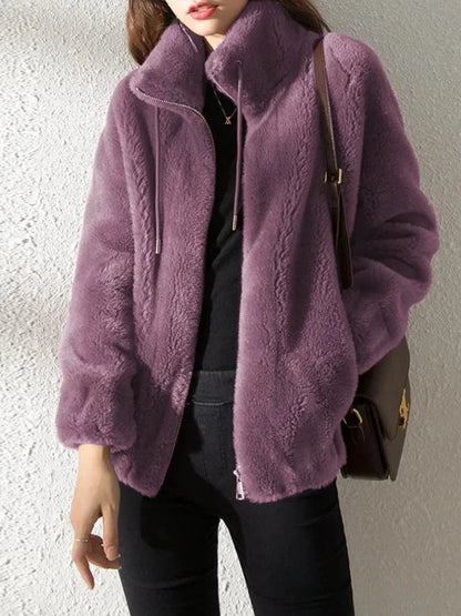 Korean Women Long Sleeve Jackets New Autumn Winter Jackets for Women Plush Thickened Double Sided Cashmere Lapel Warm Coat blusa Blue Wolf Store PURPLE S 