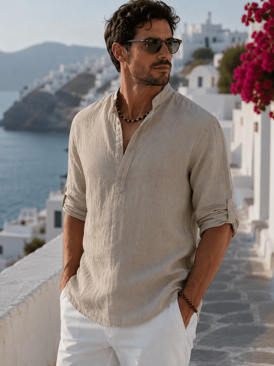 Lorenzo Men's Casual Cotton and Linen Shirt Lorenzo Men's Casual Cotton and Linen Shirt Blue Wolf Store 