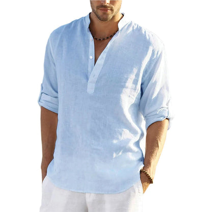 Lorenzo Men's Casual Cotton and Linen Shirt Lorenzo Men's Casual Cotton and Linen Shirt Blue Wolf Store Blue US L 70-80 KG 