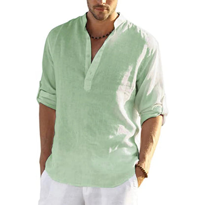 Lorenzo Men's Casual Cotton and Linen Shirt Lorenzo Men's Casual Cotton and Linen Shirt Blue Wolf Store Green US L 70-80 KG 